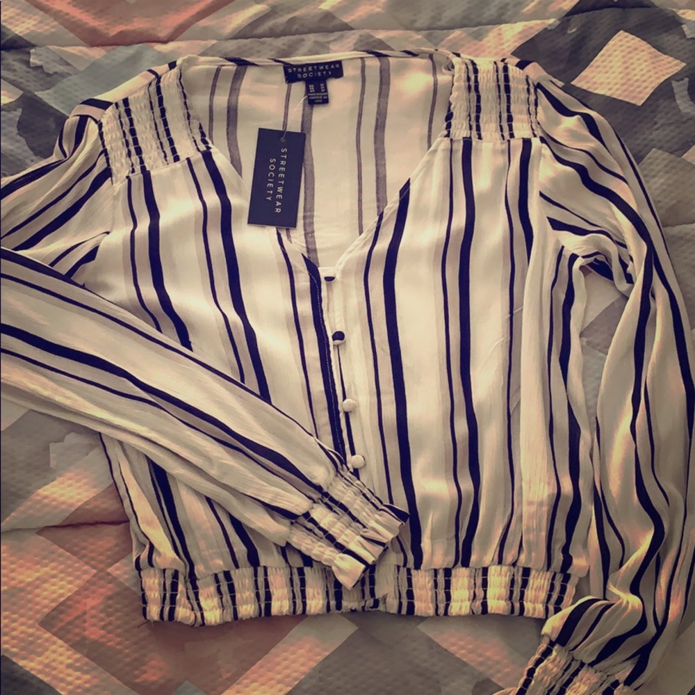 Elastic Waist V Neck Blouse.